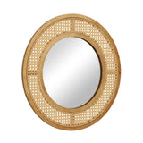 25.5 Inch Bohemian Round Wall Mounted Decorative Mirror with Wooden Frame-Natural