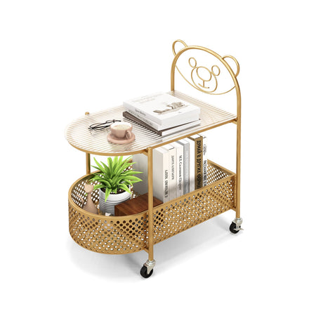Mesa de centro móvil de cristal de 2 niveles con patrón de oso