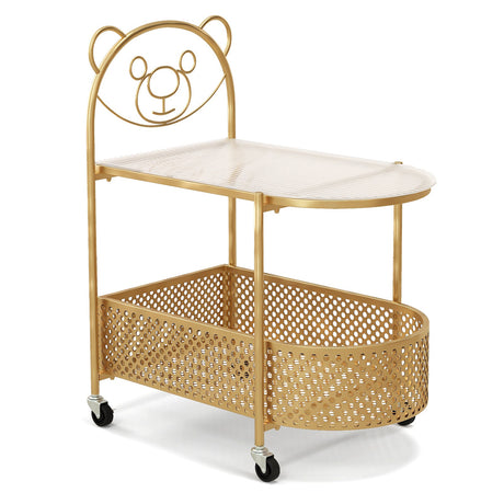 Mesa de centro móvil de cristal de 2 niveles con patrón de oso