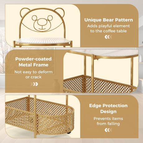 Mesa de centro móvil de cristal de 2 niveles con patrón de oso