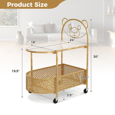 Mesa de centro móvil de cristal de 2 niveles con patrón de oso