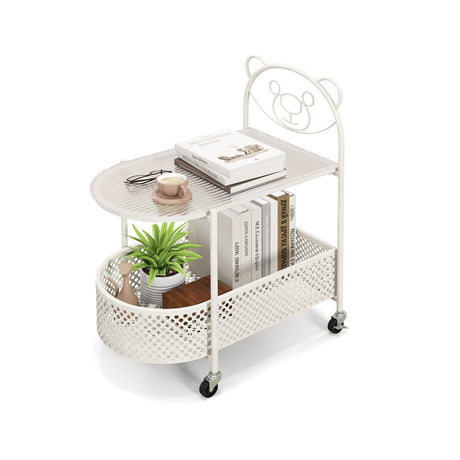 Mesa de centro móvil de cristal de 2 niveles con patrón de oso