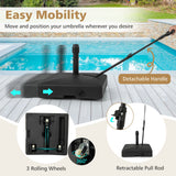 Base móvil para sombrilla de patio, rellenable con agua y arena, para sombrilla de mesa de mercado con 3 ruedas - Negro