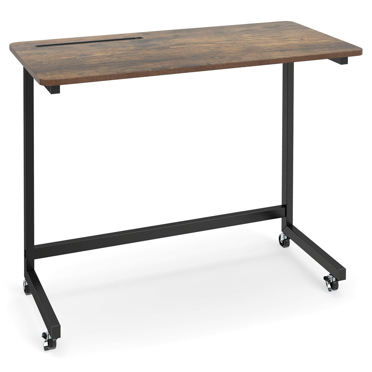 Mesa auxiliar móvil Carrito de escritorio con ruedas para laptop con ranura para tablet - Marrón rústico