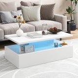 Mesa moderna de dos niveles con acabado brillante y colores de luz ajustables para sala de estar
