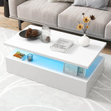 Mesa moderna de dos niveles con acabado brillante y colores de luz ajustables para sala de estar
