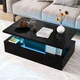 Mesa moderna de dos niveles con acabado brillante y colores de luz ajustables para sala de estar