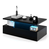 Mesa moderna de dos niveles con acabado brillante y colores de luz ajustables para sala de estar