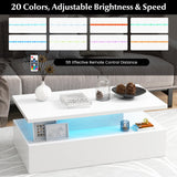 Mesa moderna de dos niveles con acabado brillante y colores de luz ajustables para sala de estar