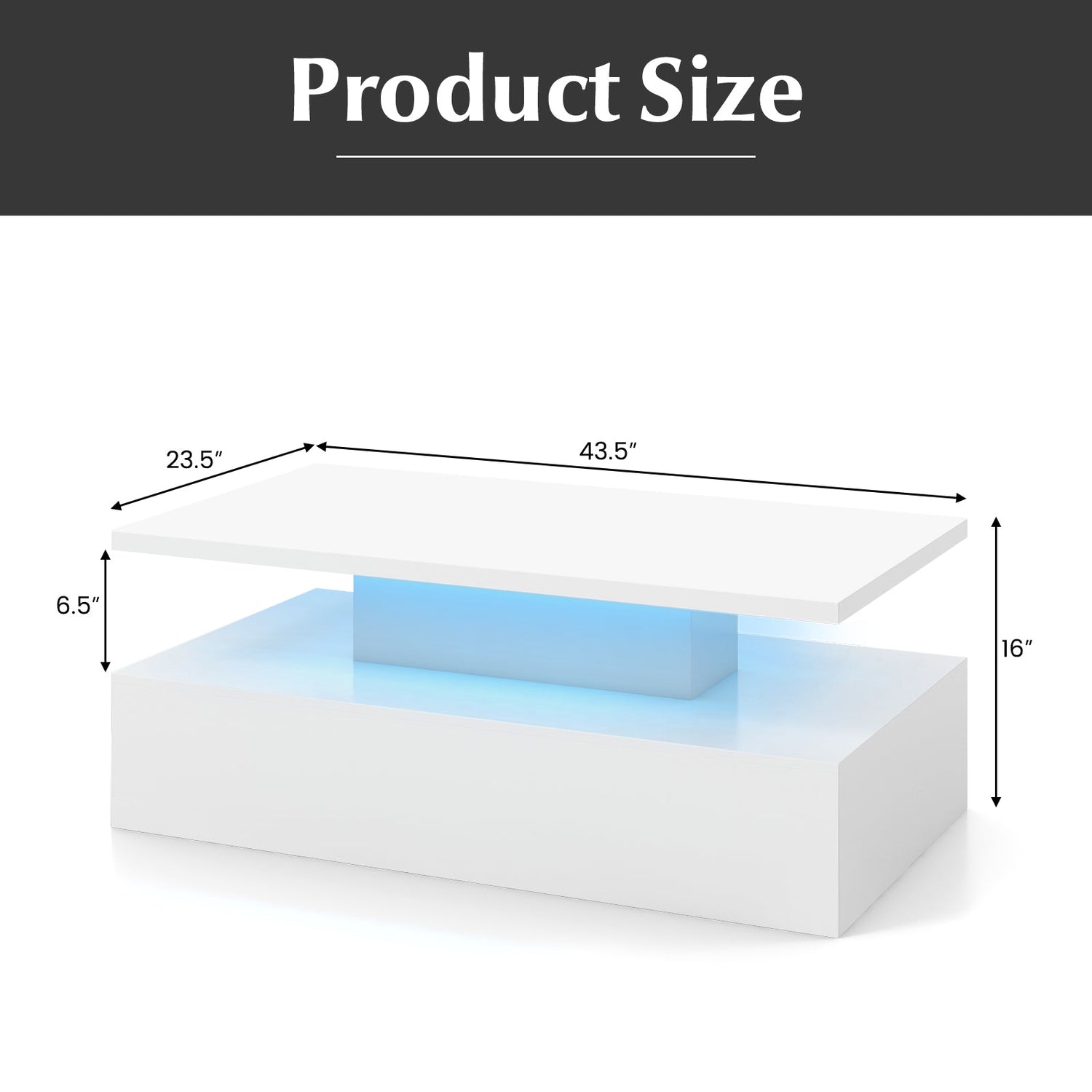 Mesa moderna de dos niveles con acabado brillante y colores de luz ajustables para sala de estar