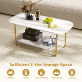 Modern 2-tier Faux Marble Top Coffee Table-White