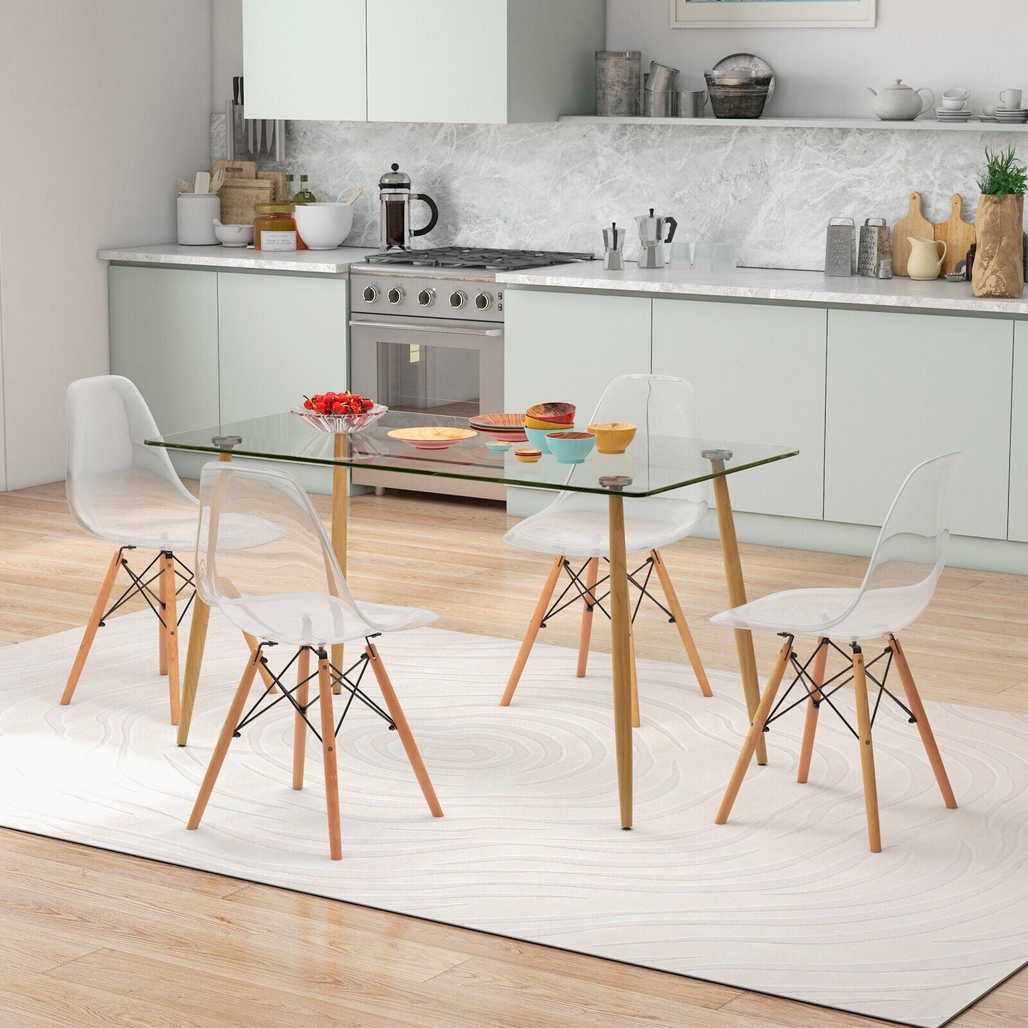 Juego de comedor rectangular de 5 piezas con tablero de cristal de 51 pulgadas