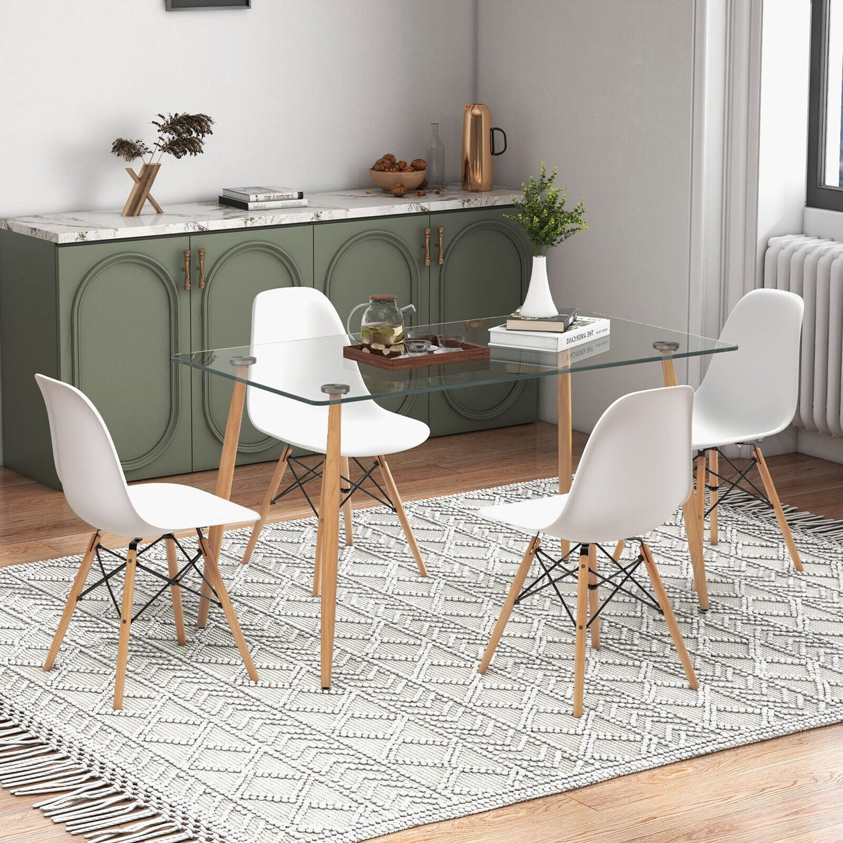 Juego de comedor rectangular de 5 piezas con tablero de cristal de 51 pulgadas