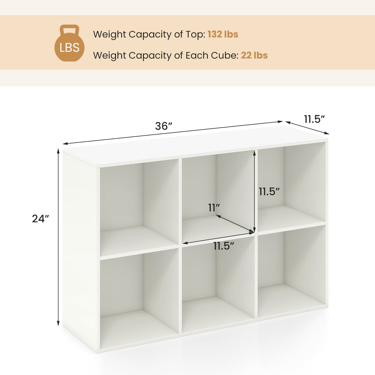 Modern 6-Cube Bookcase with Anti-tipping Kits for Bedroom Living Room-White