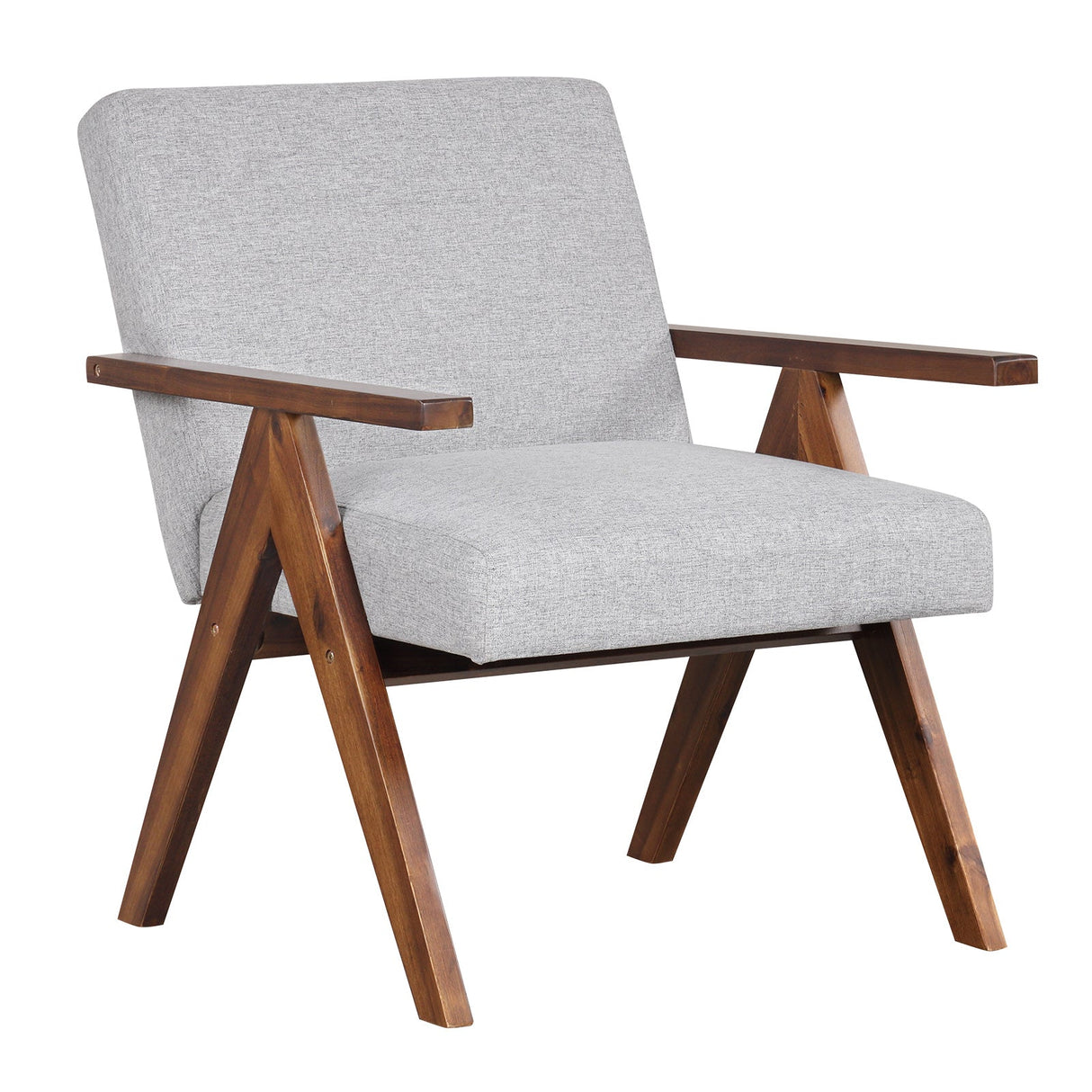 Sillón moderno de tela de lino con estructura de madera maciza de acacia
