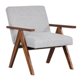 Sillón moderno de tela de lino con estructura de madera maciza de acacia