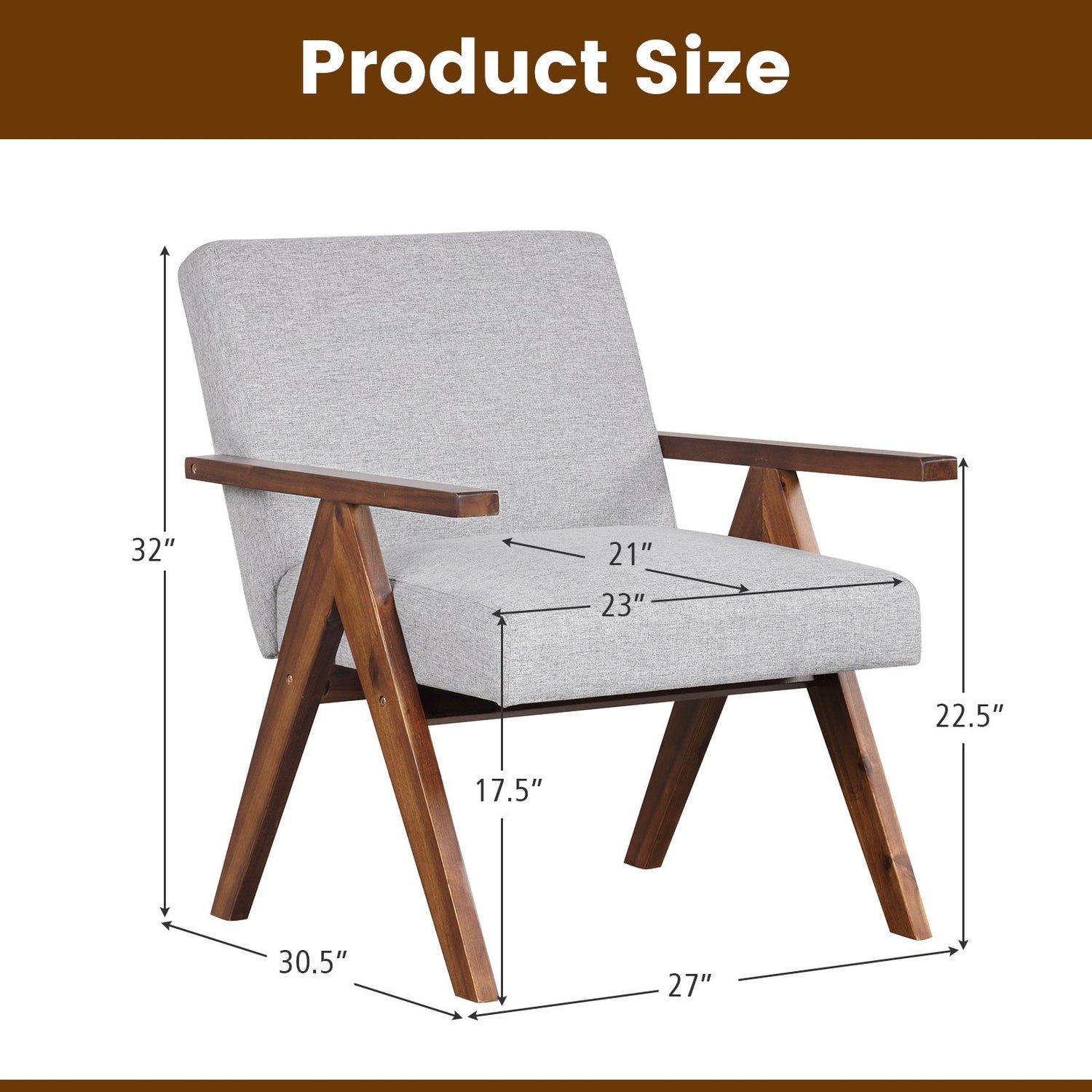 Sillón moderno de tela de lino con estructura de madera maciza de acacia