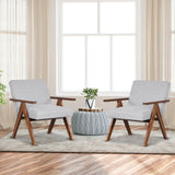 Sillón moderno de tela de lino con estructura de madera maciza de acacia