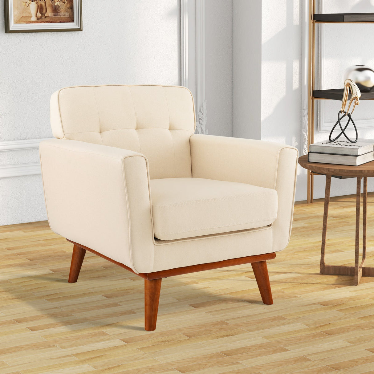 Sillón moderno tapizado en tela de lino con cojín de asiento acolchado extraíble