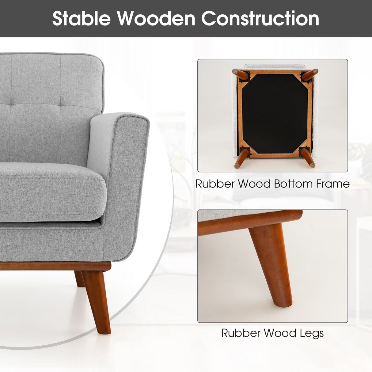 Sillón moderno tapizado en tela de lino con cojín de asiento acolchado extraíble