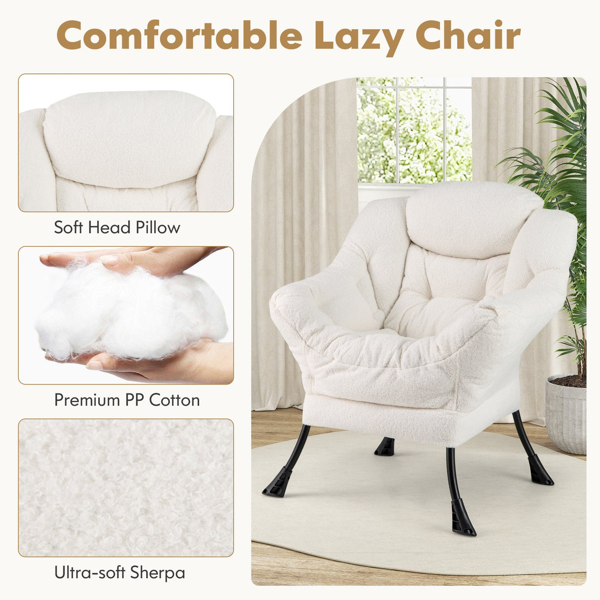 Sillón moderno con reposapiés plegable y almohada para la cabeza