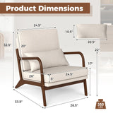 Sillón moderno con reposabrazos de madera de caucho y respaldo extraíble