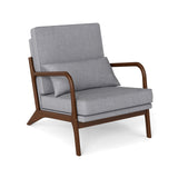 Sillón moderno con reposabrazos de madera de caucho y respaldo extraíble
