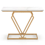Gold Console Table with Diamond Shape Geometric Frame-White