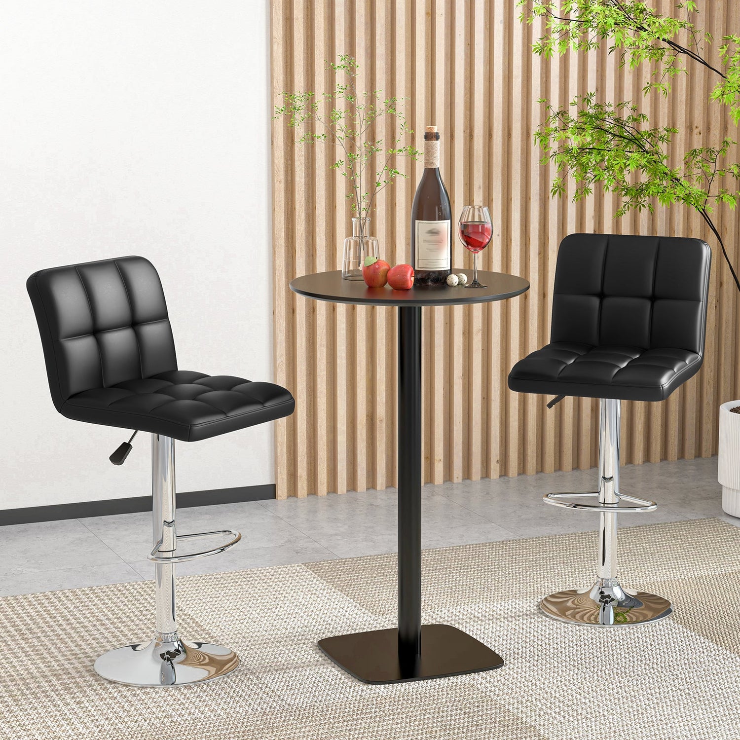 Juego de 2 Taburetes Modernos Bat con Respaldo, Base de Metal Resistente y Reposapiés