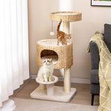 Torre Moderna para Gatos, Árbol para Gatos con Plataforma Superior, Condominio de Felpa de Espiga de Gato-Natural