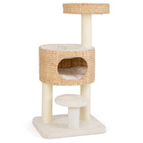 Torre Moderna para Gatos, Árbol para Gatos con Plataforma Superior, Condominio de Felpa de Espiga de Gato-Natural