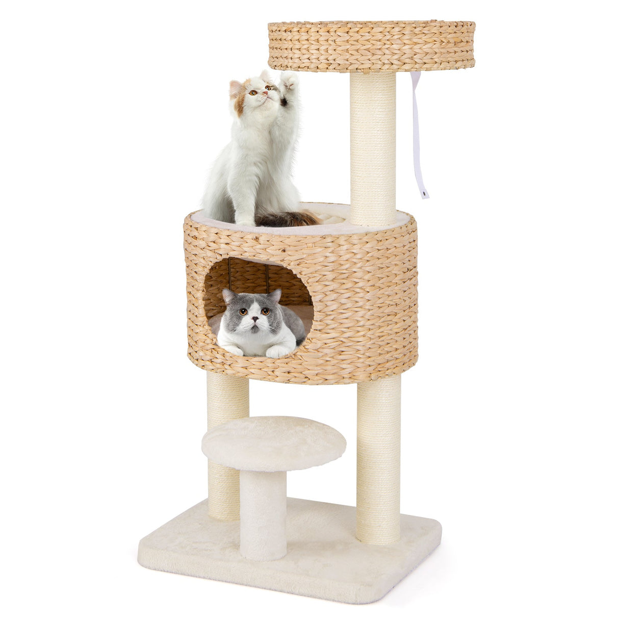 Torre Moderna para Gatos, Árbol para Gatos con Plataforma Superior, Condominio de Felpa de Espiga de Gato-Natural