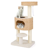 Torre Moderna para Gatos, Árbol para Gatos con Plataforma Superior, Condominio de Felpa de Espiga de Gato-Natural