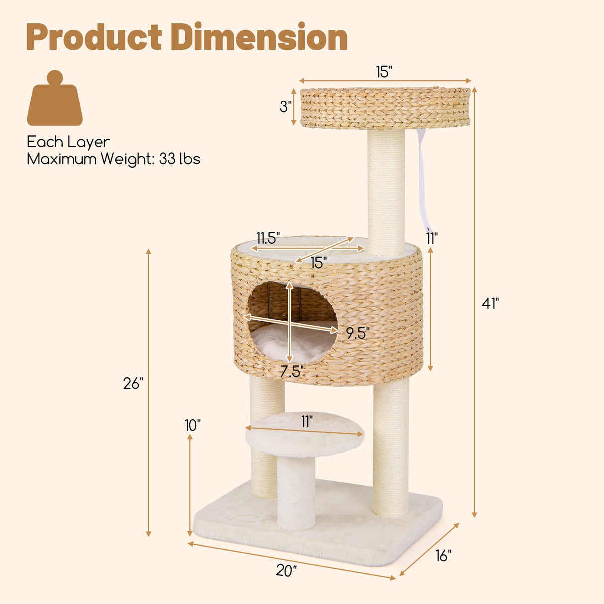 Torre Moderna para Gatos, Árbol para Gatos con Plataforma Superior, Condominio de Felpa de Espiga de Gato-Natural