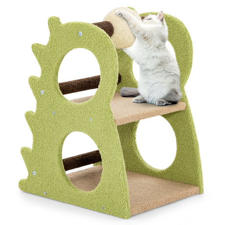 Árbol rascador moderno de 2 niveles para gatos de interior con bola rascadora de sisal giratoria - Verde