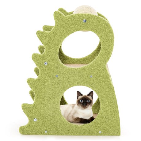 Árbol rascador moderno de 2 niveles para gatos de interior con bola rascadora de sisal giratoria - Verde