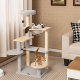 Árbol de gato moderno de 44 pulgadas, torre de gato de varios niveles con percha superior acolchada extraíble - Natural