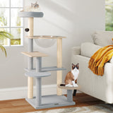 Árbol de gato moderno de 44 pulgadas, torre de gato de varios niveles con percha superior acolchada extraíble - Natural