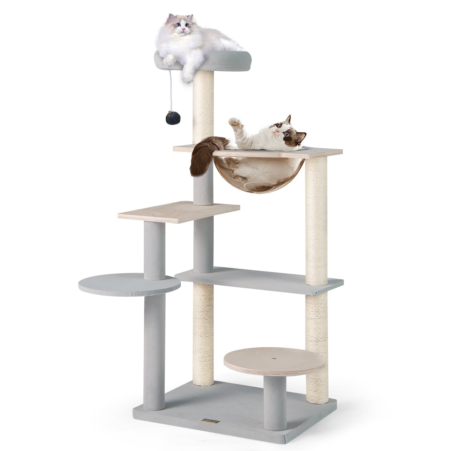 Árbol de gato moderno de 44 pulgadas, torre de gato de varios niveles con percha superior acolchada extraíble - Natural