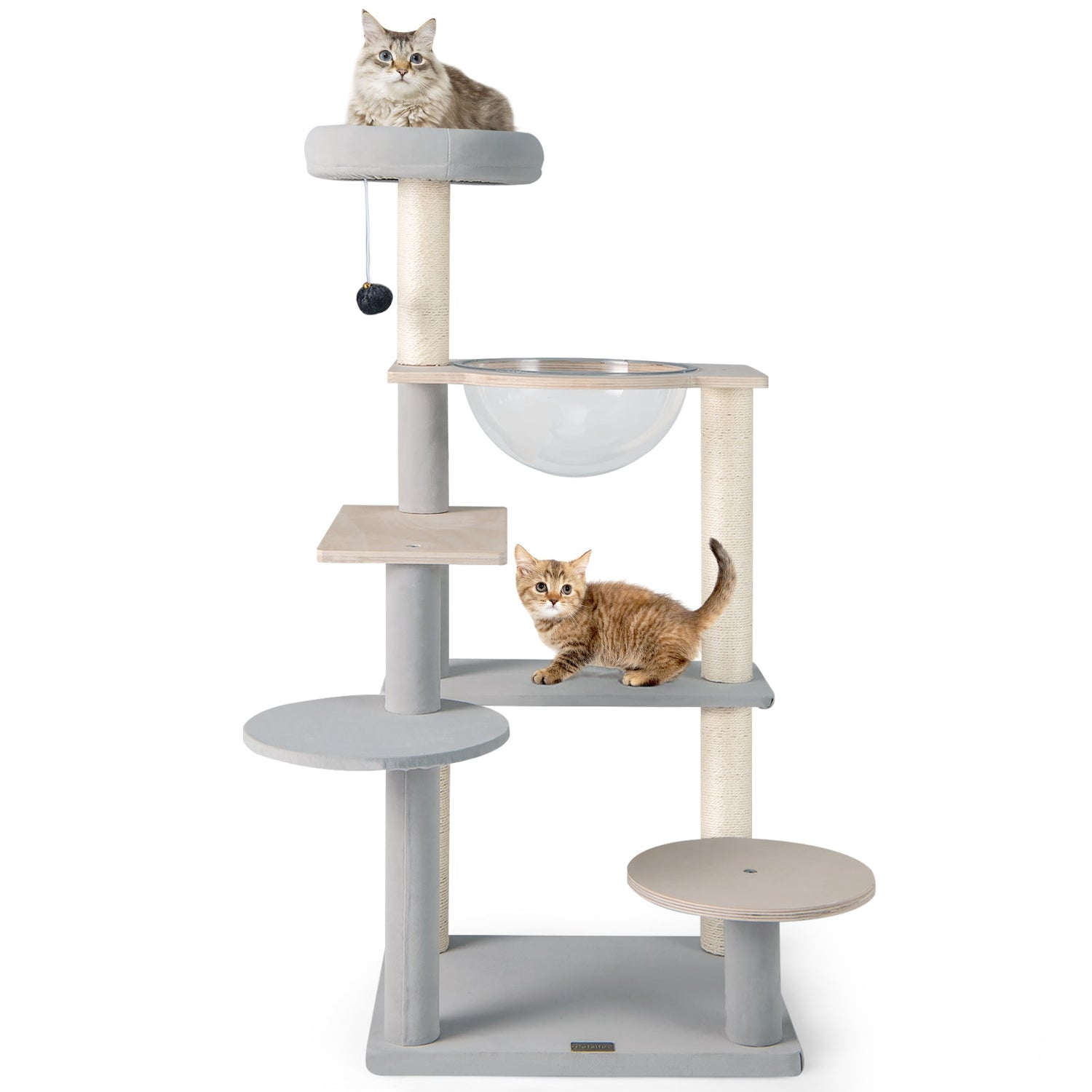 Árbol de gato moderno de 44 pulgadas, torre de gato de varios niveles con percha superior acolchada extraíble - Natural