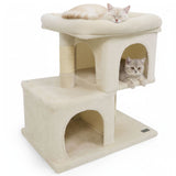 Árbol rascador moderno para gatos con rascador de ahorro de espacio con percha tapizada y 2 condominios para gatos