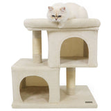 Árbol rascador moderno para gatos con rascador de ahorro de espacio con percha tapizada y 2 condominios para gatos