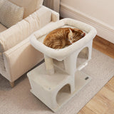 Árbol rascador moderno para gatos con rascador de ahorro de espacio con percha tapizada y 2 condominios para gatos