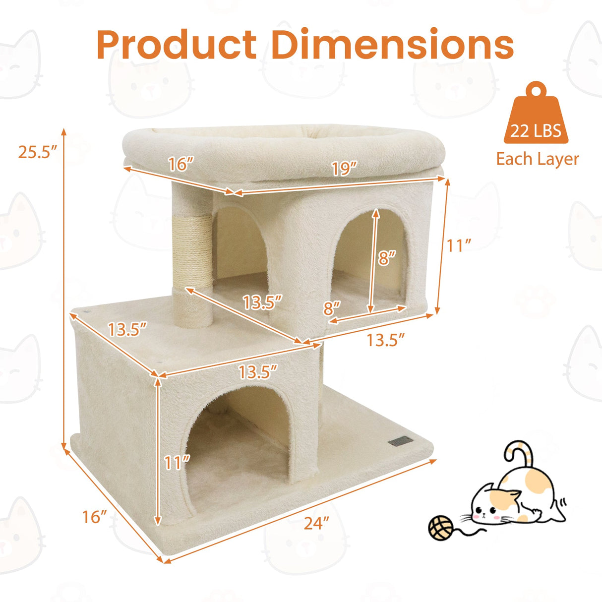 Árbol rascador moderno para gatos con rascador de ahorro de espacio con percha tapizada y 2 condominios para gatos