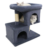 Árbol rascador moderno para gatos con rascador de ahorro de espacio con percha tapizada y 2 condominios para gatos
