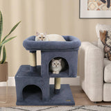 Árbol rascador moderno para gatos con rascador de ahorro de espacio con percha tapizada y 2 condominios para gatos