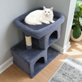 Árbol rascador moderno para gatos con rascador de ahorro de espacio con percha tapizada y 2 condominios para gatos