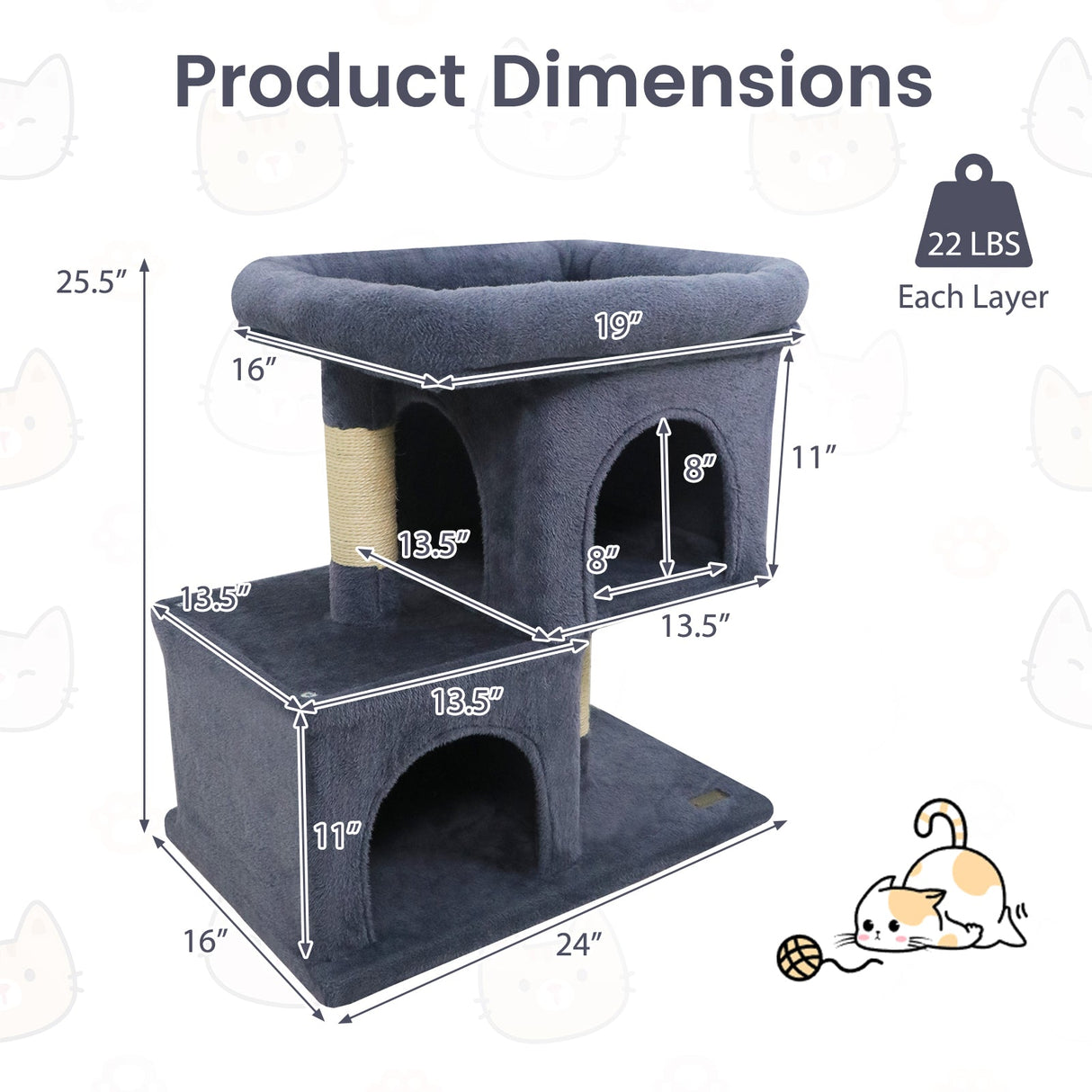 Árbol rascador moderno para gatos con rascador de ahorro de espacio con percha tapizada y 2 condominios para gatos