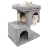 Árbol rascador moderno para gatos con rascador de ahorro de espacio con percha tapizada y 2 condominios para gatos