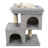 Árbol rascador moderno para gatos con rascador de ahorro de espacio con percha tapizada y 2 condominios para gatos
